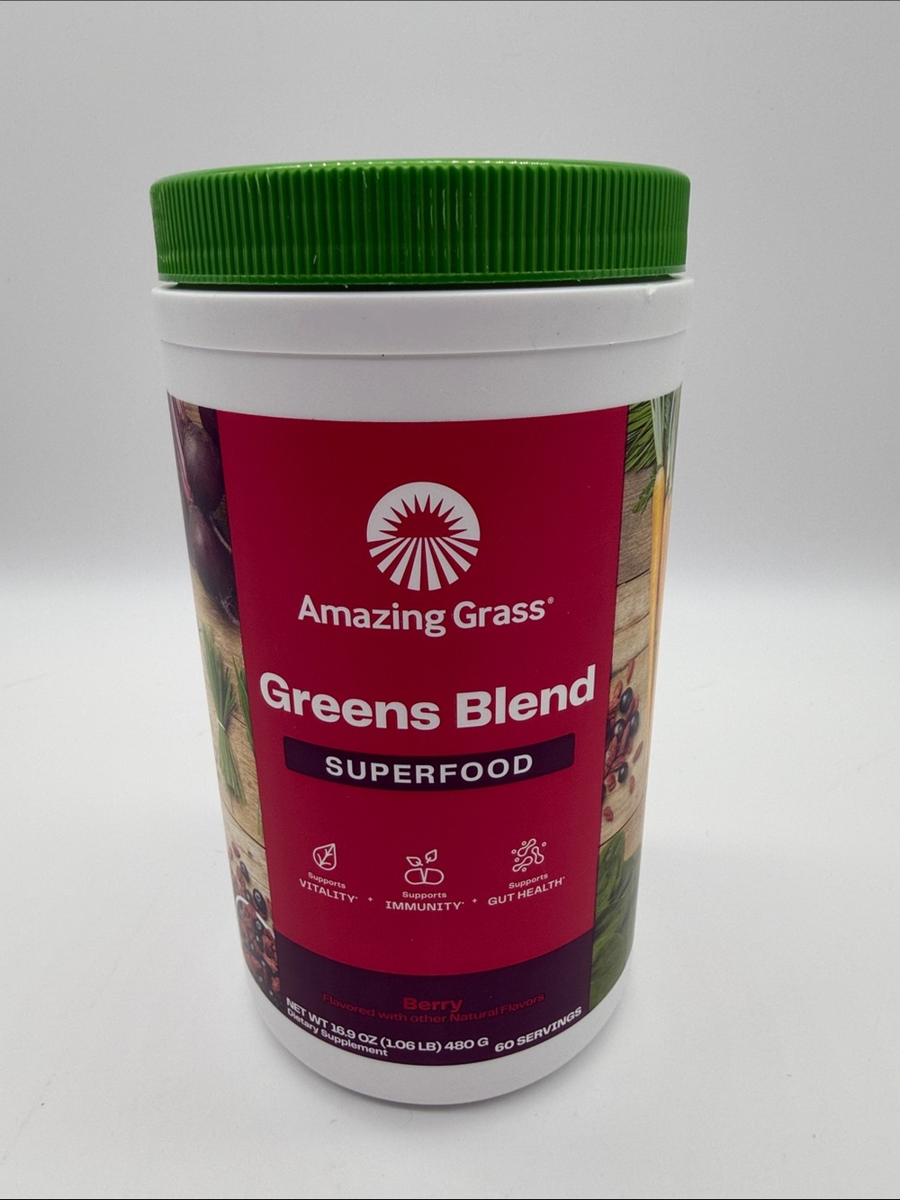 AMAZING GRASS Greens Blend Superfood Powder Berry 16.9oz 60 Servings